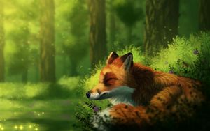 Preview wallpaper fox, sleep, art, wildlife, animal