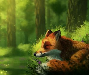 Preview wallpaper fox, sleep, art, wildlife, animal