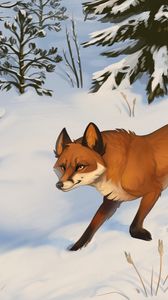 Preview wallpaper fox, snow, art, forest, winter