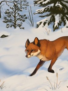 Preview wallpaper fox, snow, art, forest, winter