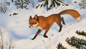 Preview wallpaper fox, snow, art, forest, winter