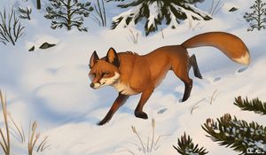 Preview wallpaper fox, snow, art, forest, winter