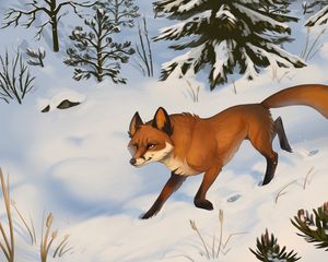 Preview wallpaper fox, snow, art, forest, winter