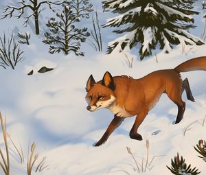 Preview wallpaper fox, snow, art, forest, winter