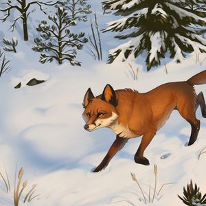 Preview wallpaper fox, snow, art, forest, winter
