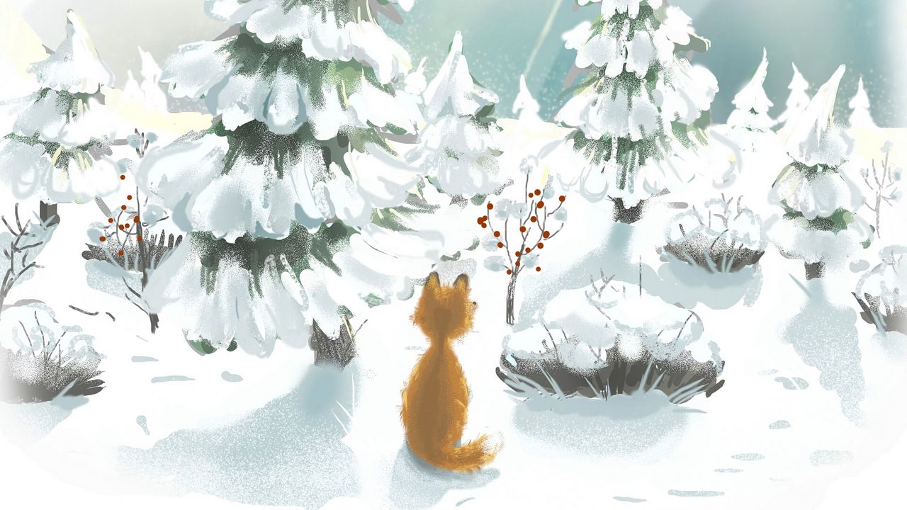 Wallpaper fox, snow, trees, winter, art