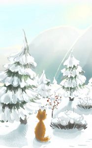 Preview wallpaper fox, snow, trees, winter, art