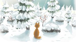 Preview wallpaper fox, snow, trees, winter, art