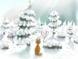 Preview wallpaper fox, snow, trees, winter, art