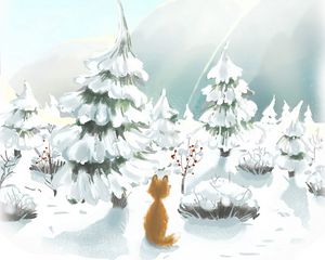 Preview wallpaper fox, snow, trees, winter, art