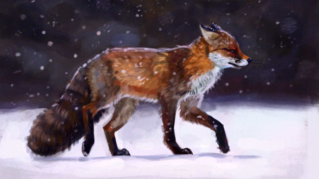 Wallpaper fox, snow, winter, animal, art