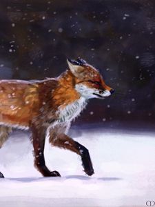Preview wallpaper fox, snow, winter, animal, art