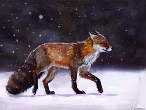 Preview wallpaper fox, snow, winter, animal, art