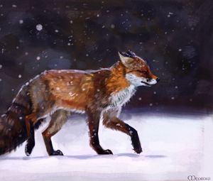 Preview wallpaper fox, snow, winter, animal, art