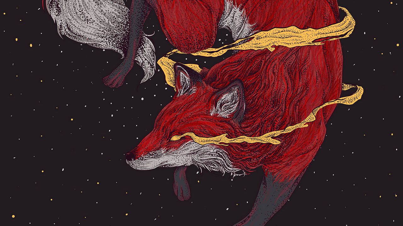 Wallpaper fox, space, art, smoke, stars