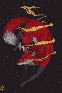 Preview wallpaper fox, space, art, smoke, stars