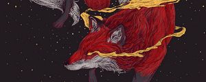 Preview wallpaper fox, space, art, smoke, stars