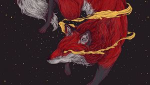 Preview wallpaper fox, space, art, smoke, stars