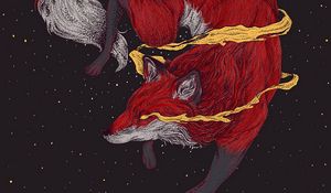 Preview wallpaper fox, space, art, smoke, stars