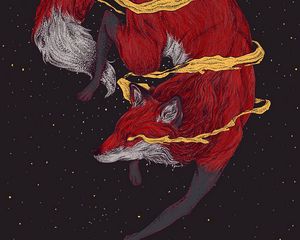 Preview wallpaper fox, space, art, smoke, stars