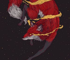 Preview wallpaper fox, space, art, smoke, stars