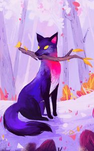 Preview wallpaper fox, stick, autumn, art, purple