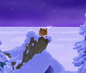 Preview wallpaper fox, stump, snow, winter, art