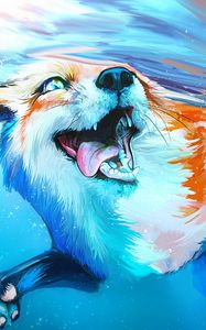 Preview wallpaper fox, tongue protruding, water, under water, swim, art