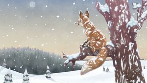 Preview wallpaper fox, tree, snow, winter, art