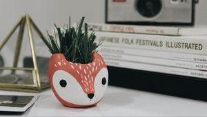 Preview wallpaper fox, vase, grass, table