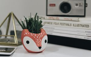 Preview wallpaper fox, vase, grass, table