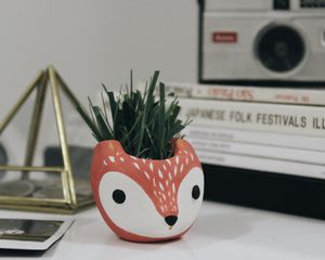 Preview wallpaper fox, vase, grass, table