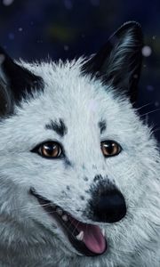 Preview wallpaper fox, white, protruding tongue, animal, art
