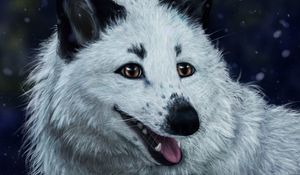 Preview wallpaper fox, white, protruding tongue, animal, art