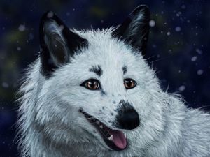 Preview wallpaper fox, white, protruding tongue, animal, art