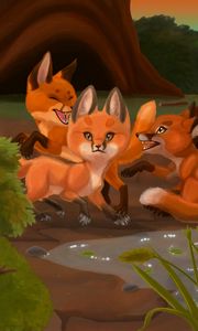 Preview wallpaper foxes, play, animals, wildlife, art