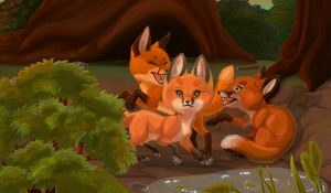 Preview wallpaper foxes, play, animals, wildlife, art