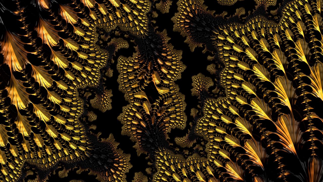 Wallpaper fractal, abstraction, sinuous, ornate, yellow, black