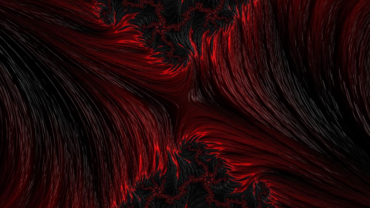 Wallpaper fractal, abstraction, wavy, black, red