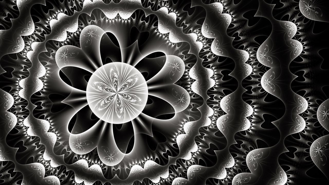 Wallpaper fractal, circle, pattern, abstraction, black and white