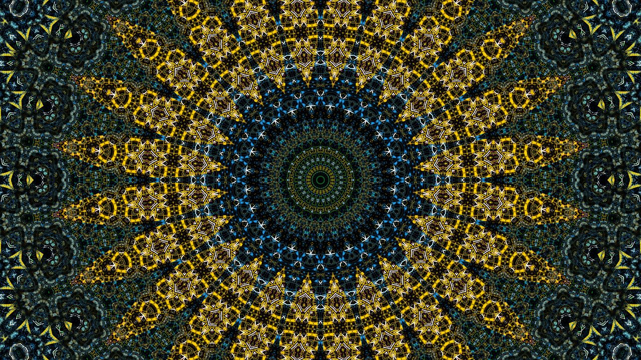Wallpaper fractal, circles, pattern, abstraction, blue, yellow