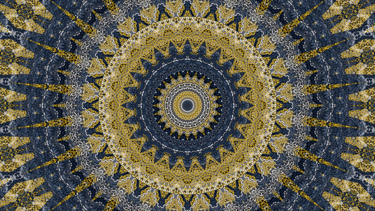Wallpaper fractal, circles, pattern, abstraction, yellow, blue