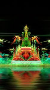Preview wallpaper fractal, city, imagination, green, smoke, illusion