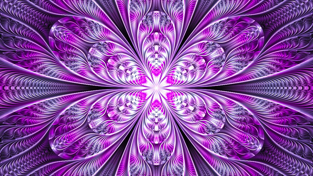 Wallpaper fractal, flower, abstraction, bright, purple, digital