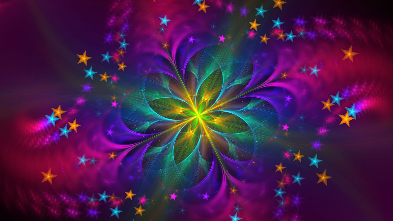 Wallpaper fractal, flower, colorful, shining, abstraction, digital