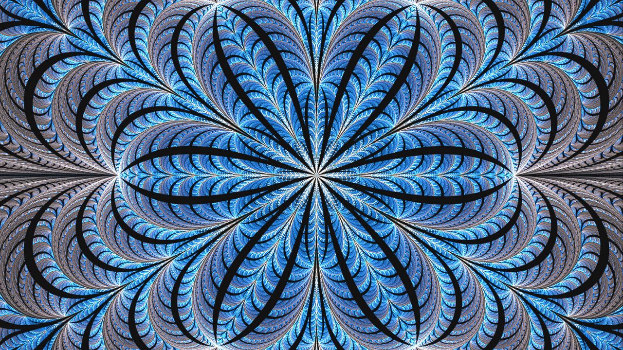 Wallpaper fractal, flower, glow, lines, symmetry