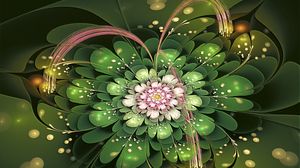 Preview wallpaper fractal, flower petals, green, pink