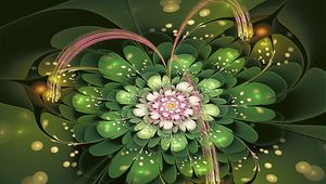 Preview wallpaper fractal, flower petals, green, pink