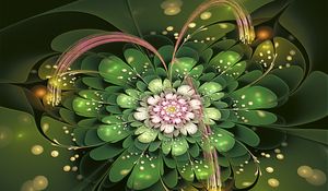 Preview wallpaper fractal, flower petals, green, pink