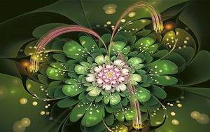 Preview wallpaper fractal, flower petals, green, pink